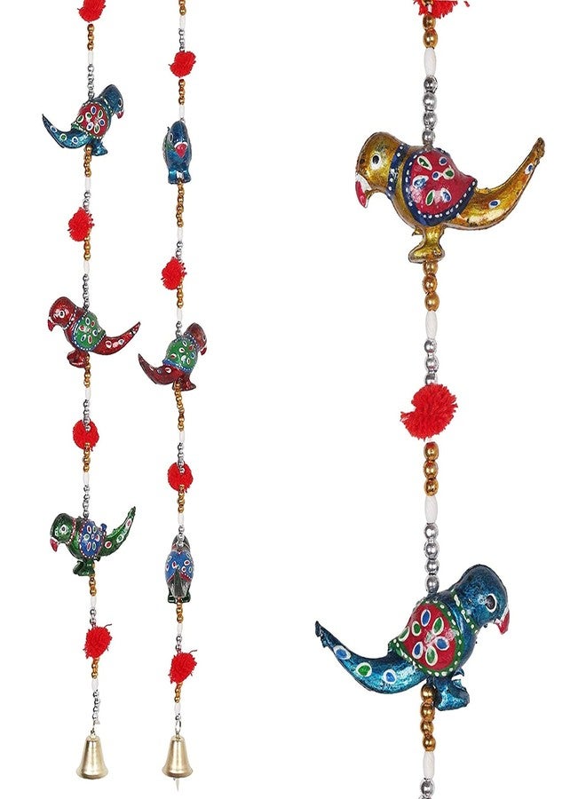Suvasane Rajasthani Handmade Decorative Parrot Paper Mache Latkan Door Hanging Toran Ornaments for Home Decoration - Set of 2 (39 Inch, Multicolor) - Image 2